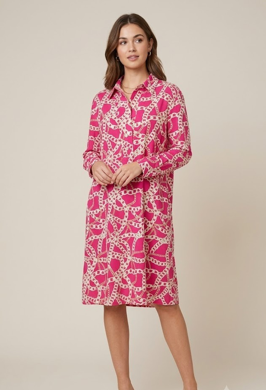 Hinson Wu Adeline Long Sleeve Chain Link Dress Pink White 1 US 0 XS